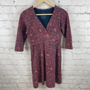 Patagonia Margot Floral Paisley Organic Cotton Blend V Neck Dress Womens Small